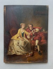 Scena galante, olio su tavola, quadro antico, dipinto