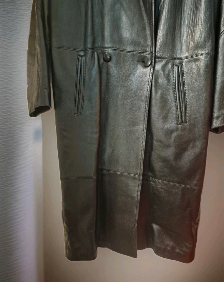 De Colección Chaqueta Robert Arnold Gabardina de Cuero Negro Talla Grande S MEDIDAS  Foto 3 de 4