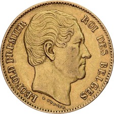 [#1117591] Belgium, 20 Francs, L WIENER 1865, Gold, EF, KM:23