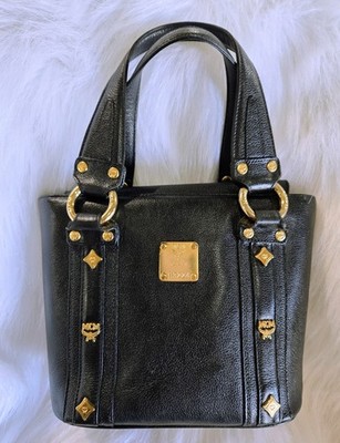 MCM Black Leather Munchen Studded Satchel Tote Bag | eBay