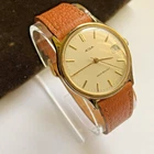 Vintage Timex Acqua Men 34.5mm Mechanical Wind Up Analog Date Watch Gold Tone