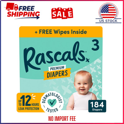HOT SALE ~ Rascals Premium Absorbent Baby Diapers Size 3, 184 Count