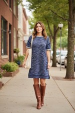 Madewell Navy Marled  Knit Short Sleeve Shift Sweater Dress Size Medium 