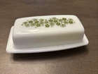 Vintage PYREX Green Spring Blossom/Crazy Daisy Butter Dish with Lid