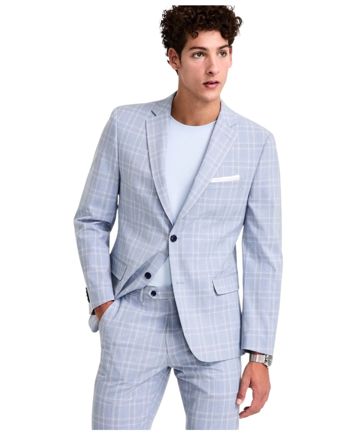 Alfani Mens Slim fit Suit Jacket Blazer 36 R Light Blue Plaid