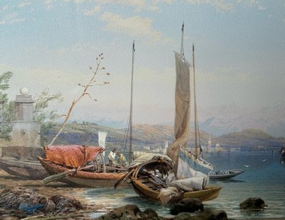 Thomas Miles Richardson Hervorragendes Original Aquarell Europäische Italienische Seeszene