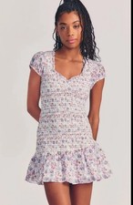 LoveShackFancy Women's Floral Printed Smocked Pink Cotton Mini Dress XS