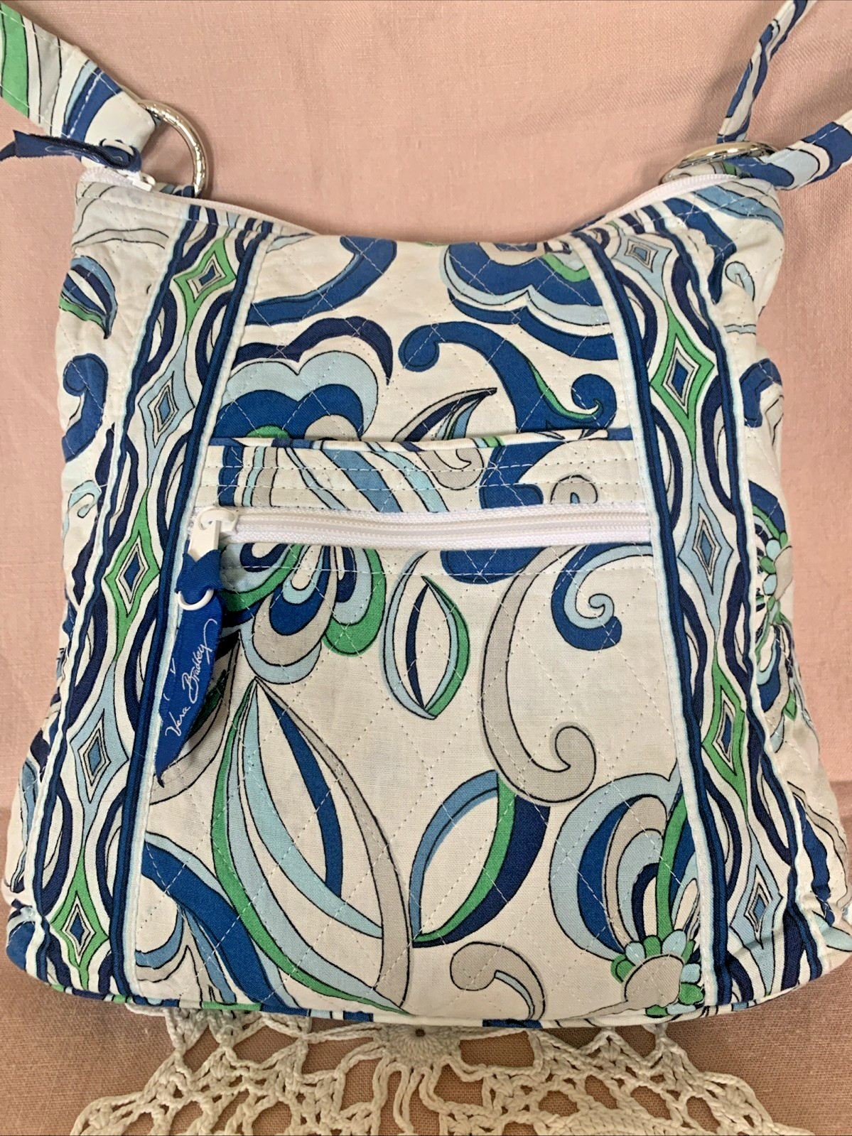 Vera Bradley Mediterranean Blue White Print Hipster Shoulder Crossbody Bag EUC