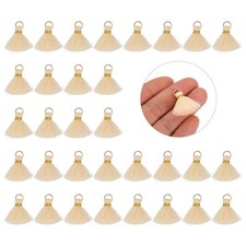 50 Pcs Mini Tassels, 1" Length Tassel Trim with Gold Jump Ring, Beige