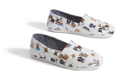 Toms Nautical Dogs Canvas Classic Slip On Shoes Women 6.5 White