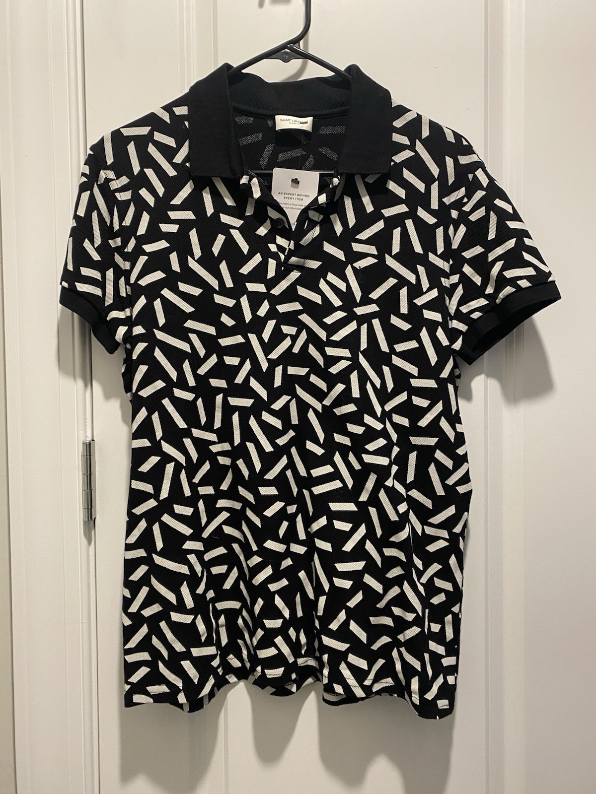 Polo manica camicia Saint Laurent Paris bianca e nera usata in ottime condizioni taglia L logo YSL nero