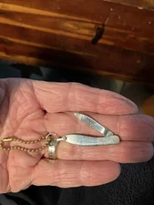 Vtg Mini FISH Foldin KNIFE 1-5/8”cl 3”op Bld Stnls SCULPTED Metal Hndl w/ BAIL &