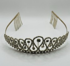 Vintage Silver Tone Rhinestone Crystal Crown Tiara