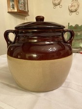 Monmouth  Bean Pot W/Lid Stoneware Pottery Crock 9.3" x ~9" x ~8.3"