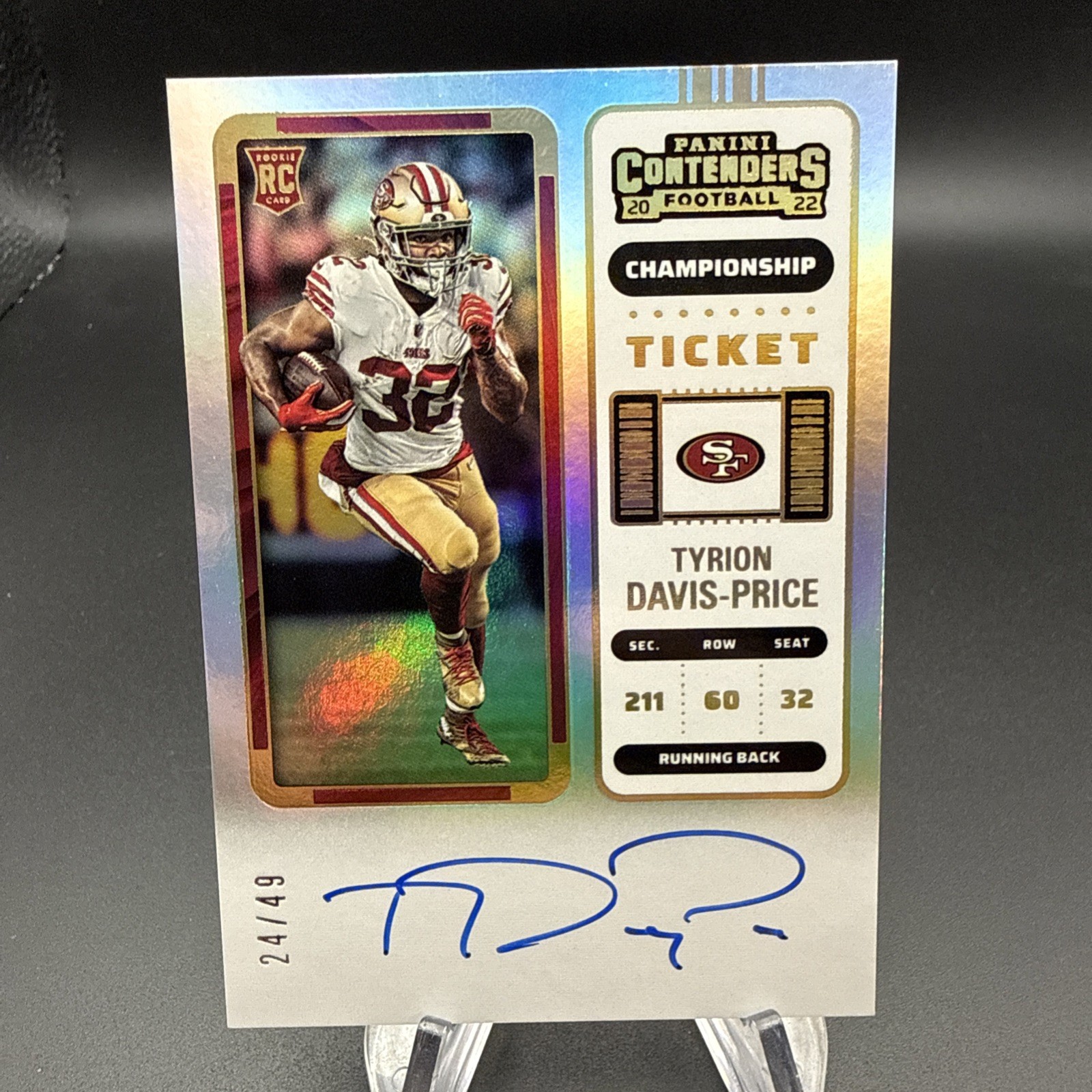 2022 Contenders /49 Championship Ticket Auto Tyrion Davis-Price RC Rookie 49ers