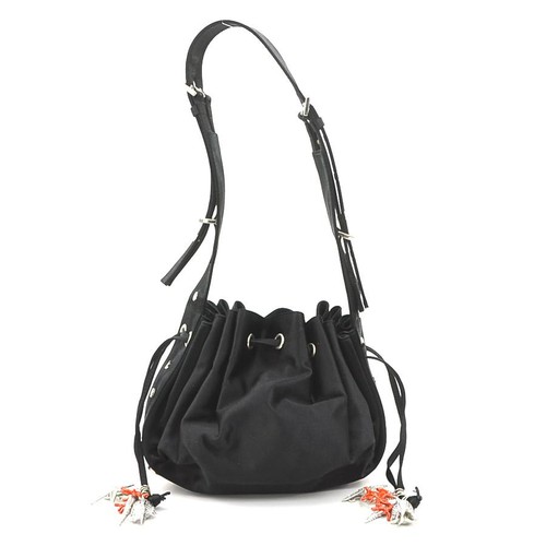 GIVENCHY Black Satin Shoulder Bag Silver Drawstring Women Auth