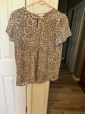Christopher Banks XL Leopard Print Short Sleeve Blouse Pleated