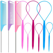 9PCS Topsy Tail Hair Styling Tools Ponytail Puller Rat Tail Comb Set