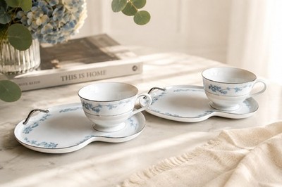 Vintage Blue Plum Fine Japan Snack Set Cups Saucers Plates Tea Set