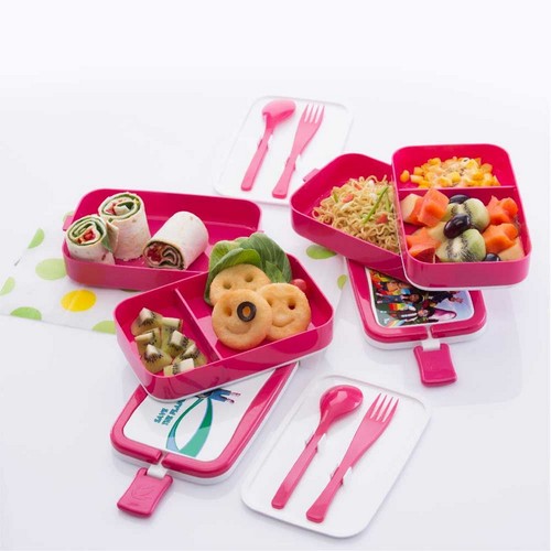 Fiambrera para niños Caja de sándwiches de plástico para bocadillos de comida Tiffin 2 capas - Imagen 37 de 44
