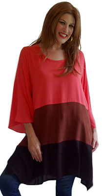 pick color & size blouse top lagenlook asym hem color block rayon crinkle