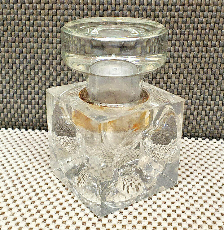 ANCIEN FLACON PARFUM/ Encrier? Couvercle Argent Massif Émaillée