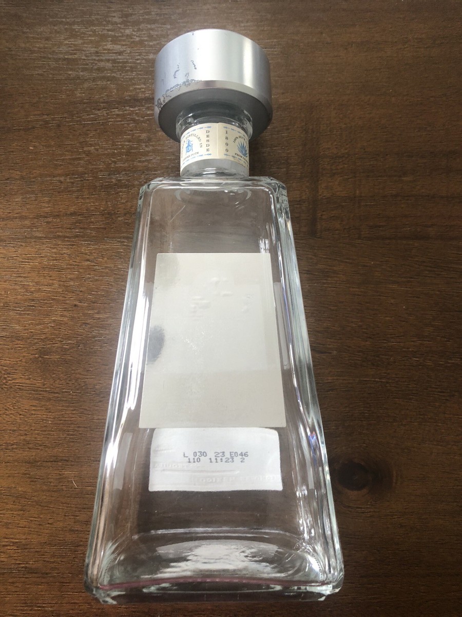 EMPTY 1800 Blanco Tequila Bottle Silver Clear Crafts 750 ml Mexico