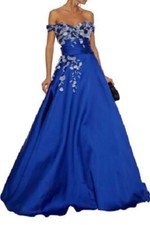 New Marchesa Couture Embroidered 3 D Beaded Dress Royal Blue Sequins Gown  0