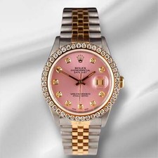 Rolex Mens Datejust 36mm 18k Yellow Gold & Steel ICED 2.25ct Diamonds Pink Dial