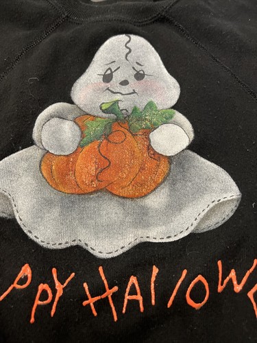 Vintage Youth Halloween Ghost Pullover Sweatshirt Size Small 6/8 Black - Picture 3 of 8