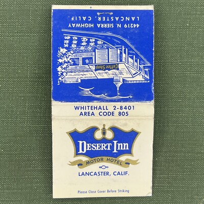 Vintage Matchbook Desert Inn Motorl Hotel Lancaster California Matches Unstruck