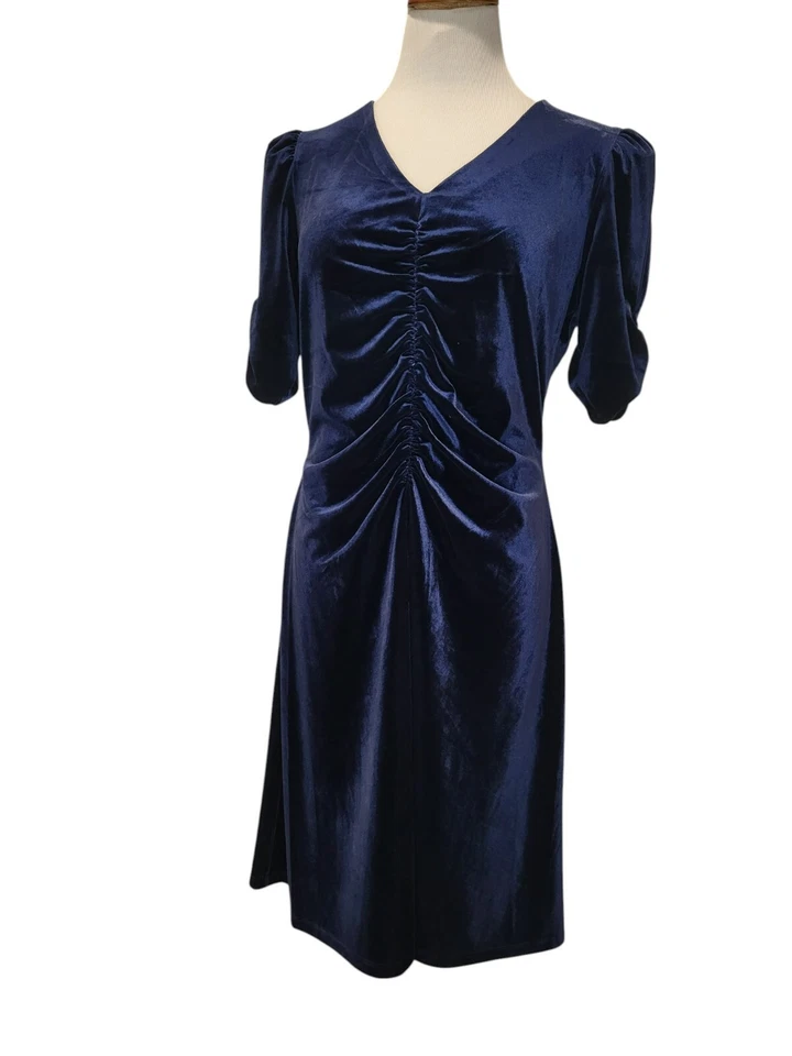 Vestido Grunge Vintage DKNY 1990s Y2K Azul Terciopelo Acanalado Talla 12 Foto 2 de 4