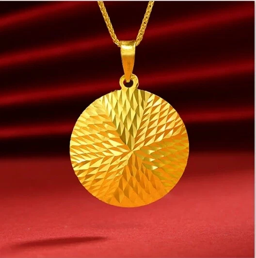 Pure 999 24K Yellow Gold Men Women Lucky Round Circle Fu
