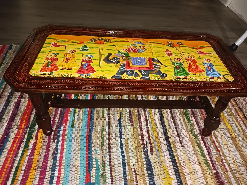 Wooden Coffee Table Hand painted Solid Folding Table Handmade Cocktail Table - Image 3 of 4