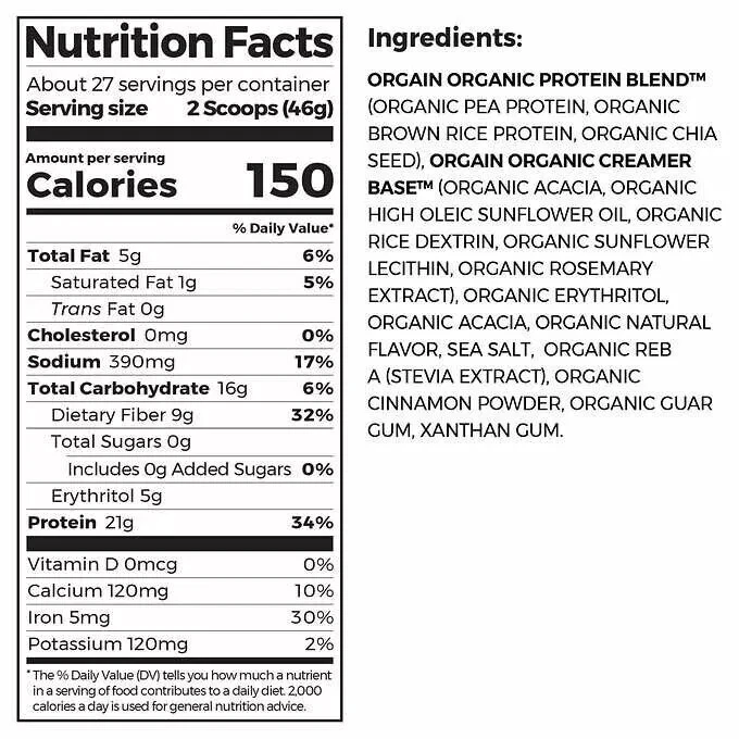 Proteína vegetal orgánica en polvo Orgain USDA, horchata cremosa, 2,74 libras Foto 3 de 4