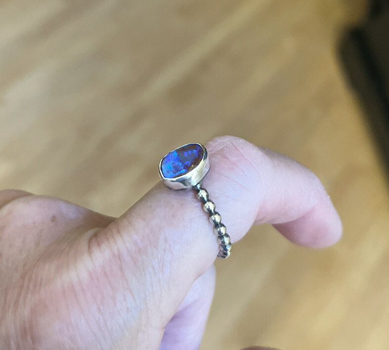 Australian Solid Boulder Opal Bezel Set Ring - Si… - image 11