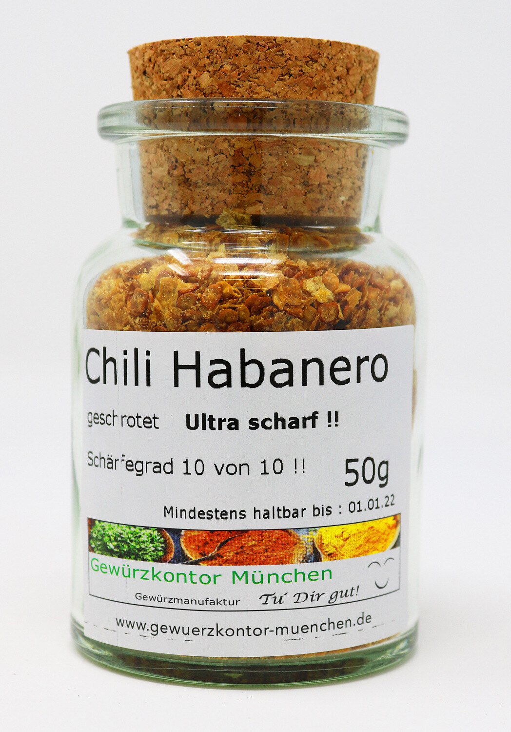 Chili Habanero geschrotet ultrascharf 50g im Glas Gewürzkontor München