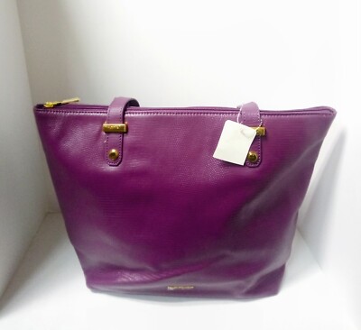 Joy Mangano Leather Zip Tote Bag Purple Purse RFID blocking HSN Hard to  Find NWT