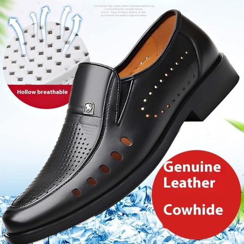 Men's Genuine Leather Sandals Breathable Thin Hollow Toe Stamp Shoes Non Slip Ru - Picture 7 of 45