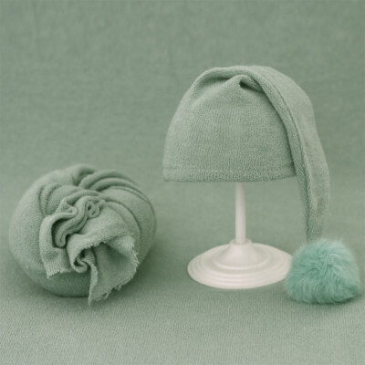 Newborn Studio Photography Prop Baby Backdrop Blanket Wrap Knitted Long Tail Hat