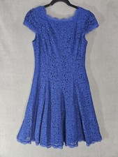 Adrianna Papell 6 Dress Cap Sleeve  Coquette Midi Royal Blue Lace Fit Flare 