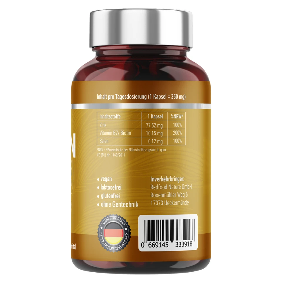 Biotin ⭐Premium Gold⭐  mit 365 Kapseln Hochdosiertes Biotin Zink & Selen Made DE - Bild 3 von 4