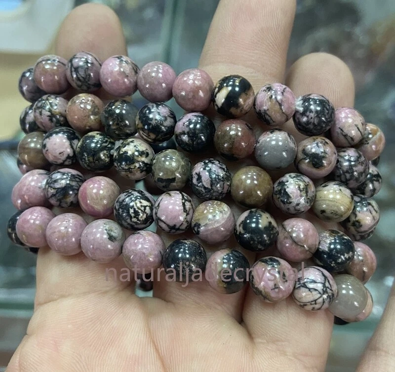 VALENTINO 5pz Bracciale Elastico Pietra Pregiata Rodocrosite Naturale 6 8MM 7 5"