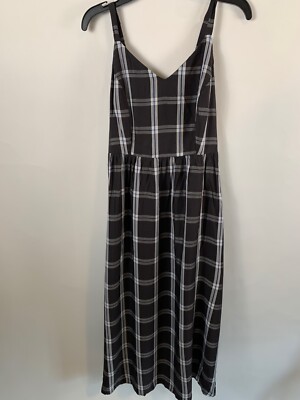 Old Navy Gray Blue White Plaid Cami Fit Flare Smocked Midi Dress XS NEW |  eBay