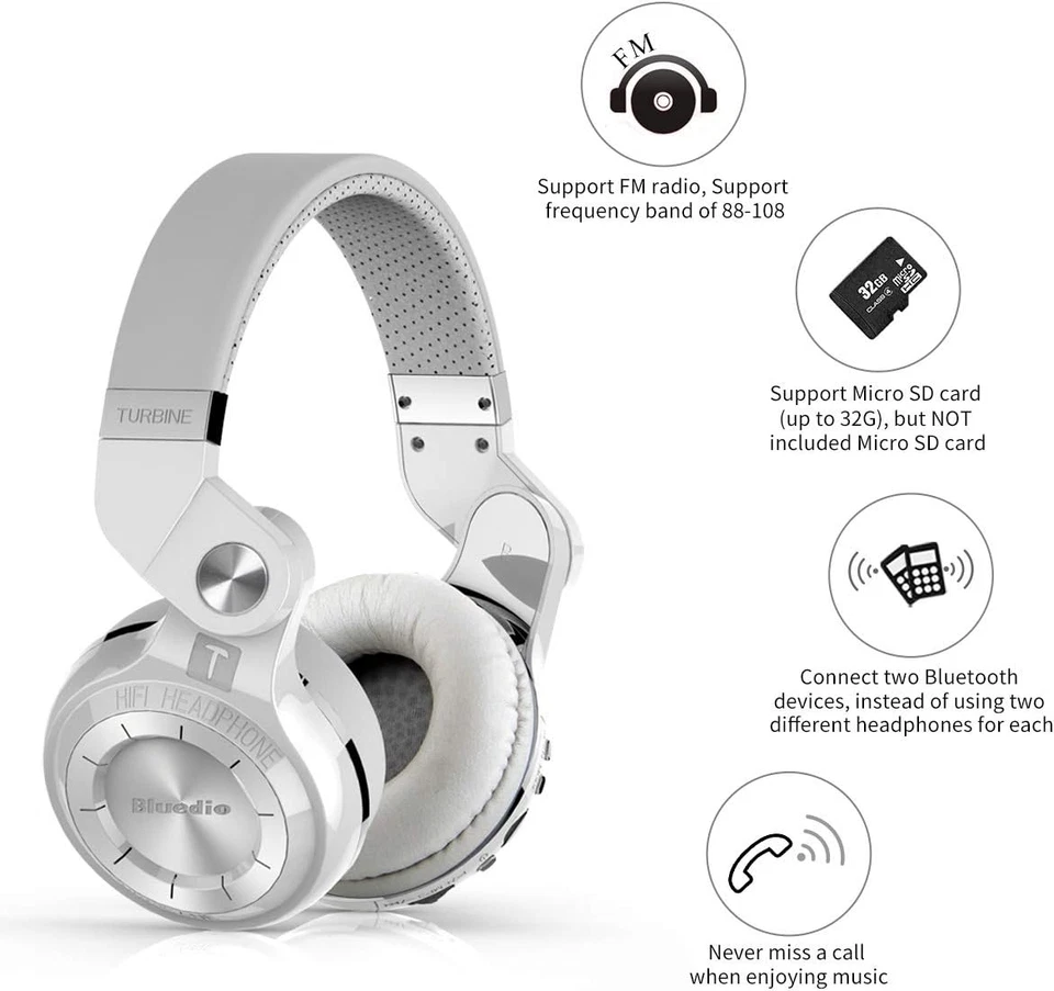 Auriculares inalámbricos Bluetooth T2 plus Turbine con ranura para micrófono/tarjeta Micro SD/Rad Fm Foto 3 de 4