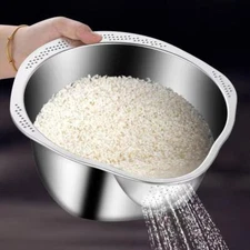 304 Stainless Steel Rice Strainer Bowl | Fruit & Veg Sieve Colander for Kitchen