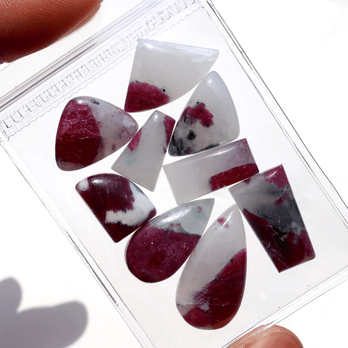 Rare 9 Pcs Natural Ruby In Quartz Untreated 13mm-26mm Mix Cabochon Gemstones Lot - Picture 8 of 12