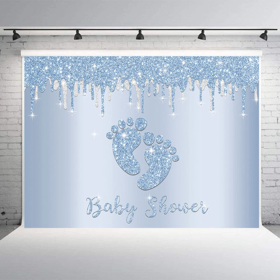 Fondo Little Feet Baby Shower Huella Brillo Fondo Baby Shower 7x5 pies Foto 4 de 4