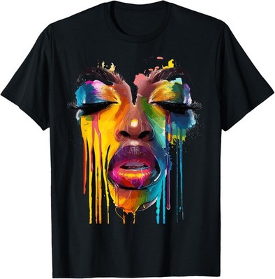 Cool African Woman Afro Color Painted Face Juneteenth Vibes T-Shirt