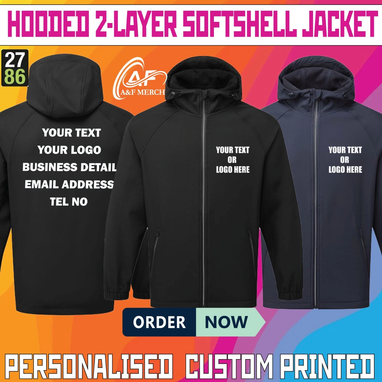 Personalised Custom Printed Hooded Two Layer Softshell Jacket TS009